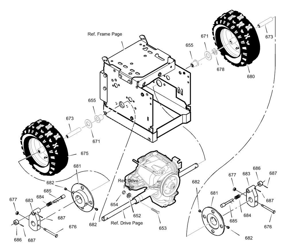 Wheels Diagram and Parts List for 629909X64B 2003 Briggs and Stratton Snow Blower